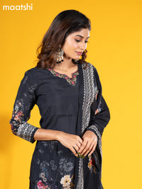 Modal salwar suit black with floral prints & embroidery sequin work neck pattern and straight cut pant & printed dupatta