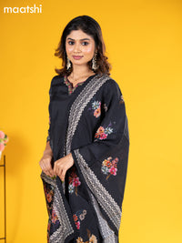 Modal salwar suit black with floral prints & embroidery sequin work neck pattern and straight cut pant & printed dupatta