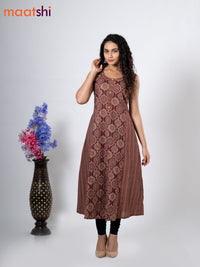 Cotton anarkali kurti maroon with allover ajrakh prints without pant - sleeve attached