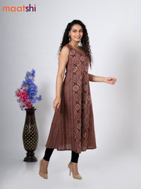 Cotton anarkali kurti maroon with allover ajrakh prints without pant - sleeve attached