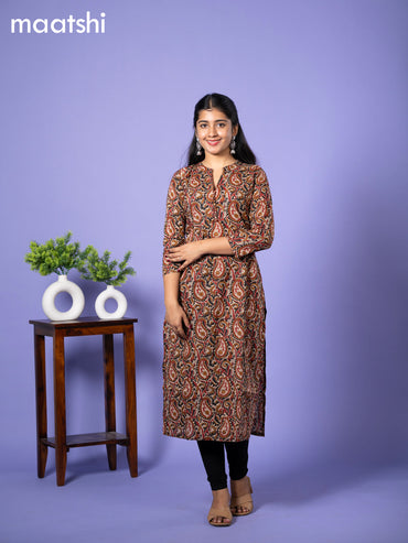 Cotton readymade kurti cream and black maroon with allover kalamkari prints & simple neck pattern without bottom