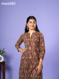 Cotton readymade kurti cream and black maroon with allover kalamkari prints & simple neck pattern without bottom