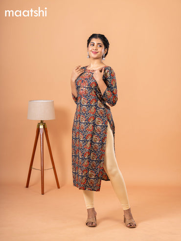 Cotton readymade kurti dark blue and maroon with kalamkari prints & embriodery sequin work neck pattern without bottom