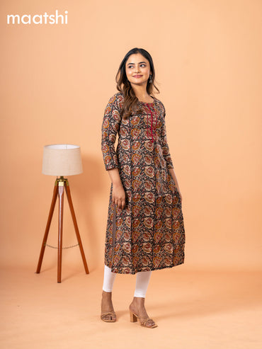 Cotton readymade kurti black with kalamkari prints & embriodery sequin work neck pattern without bottom