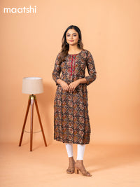 Cotton readymade kurti black with kalamkari prints & embriodery sequin work neck pattern without bottom