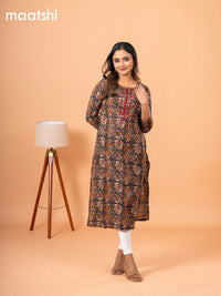 Cotton readymade kurti black with kalamkari prints & embriodery sequin work neck pattern without bottom