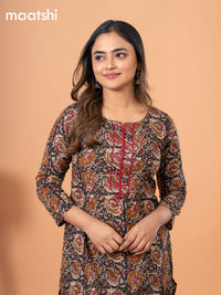 Cotton readymade kurti black with kalamkari prints & embriodery sequin work neck pattern without bottom