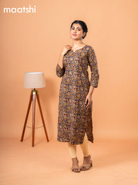 Cotton readymade kurti deep maroon and beige with kalamkari prints & kantha stitch sequin work neck pattern without bottom