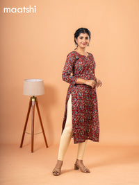 Cotton readymade kurti maroon with kalamkari prints & simple neck pattern without bottom