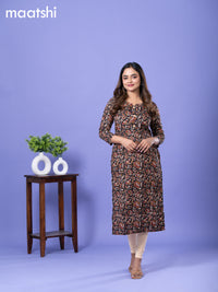 Cotton readymade kurti black and maroon with allover kalamkari prints & simple neck pattern without bottom