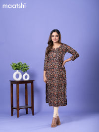 Cotton readymade kurti black and maroon with allover kalamkari prints & simple neck pattern without bottom