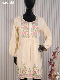 Cotton readymade umbrella short kurti cream with plain body & embroidery work neck pattern without bottom