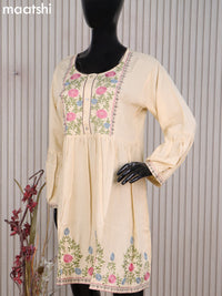 Cotton readymade umbrella short kurti cream with plain body & embroidery work neck pattern without bottom