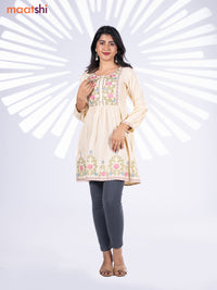 Cotton umbrella short kurti cream with plain body & embroidery work neck pattern without bottom