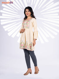 Cotton umbrella short kurti cream with plain body & embroidery work neck pattern without bottom