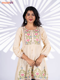 Cotton umbrella short kurti cream with plain body & embroidery work neck pattern without bottom