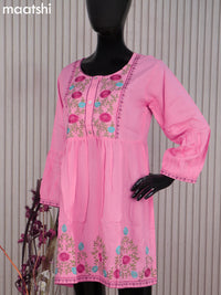 Cotton readymade umbrella short kurti light pink with plain body & embroidery work neck pattern without bottom