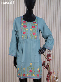 Cotton readymade umbrella short kurti pastel shade with plain body & embroidery work neck pattern without bottom