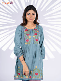 Cotton umbrella short kurti pastel shade with plain body & embroidery work neck pattern without bottom