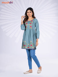 Cotton umbrella short kurti pastel shade with plain body & embroidery work neck pattern without bottom