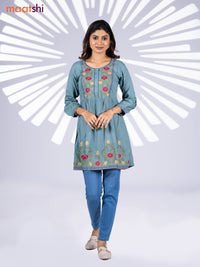 Cotton umbrella short kurti pastel shade with plain body & embroidery work neck pattern without bottom