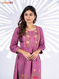 Cotton umbrella short kurti onion pink with plain body & embroidery work neck pattern without bottom