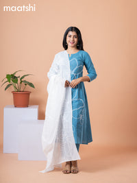 Cotton readymade salwar suit pastel blue and off white with allover embroidery work & simple neck pattern and straight cut pant & dupatta