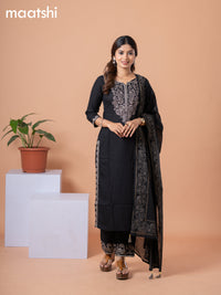 Cotton readymade salwar suit black and grey with plain body & embroidery work neck pattern and straight cut pant & dupatta