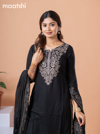 Cotton readymade salwar suit black and grey with plain body & embroidery work neck pattern and straight cut pant & dupatta