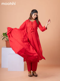 Cotton readymade salwar suit red with embroidery sequin work neck pattern and straight cut pant & dupatta