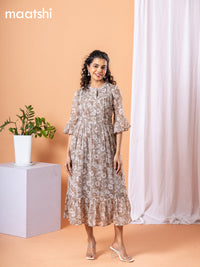 Chiffon dress grey shade with allover floral prints & simple neck pattern without pant