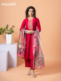 Cotton salwar suit pink with self emboss & embroidery mirror work neck pattern and straight cut pant & banarasi dupatta