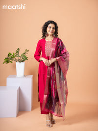 Cotton salwar suit pink with self emboss & embroidery mirror work neck pattern and straight cut pant & banarasi dupatta