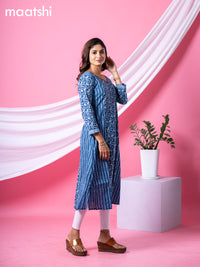 Cotton readymade A-line kurti navy blue and light blue woth allover prints & embroidery sequin work neck pattern without bottom