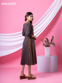 Cotton readymade A-line kurti dark navy blue with allover floral buttas & embroidery sequin work neck pattern without bottom