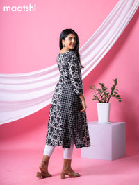 Cotton readymade A-line kurti grey and black with allover batik prints & embroidery work neck pattern without bottom