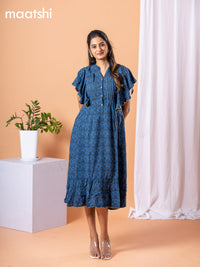 Cotton dress navy blue with allover prints without pant