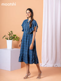 Cotton dress navy blue with allover prints without pant