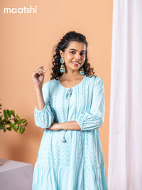 Cotton dress light blue with beaded & crocia lace work neck pattern without pant