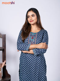 Cotton readymade kurti set blue and teal blue maroon with allover buttas prints & embroidery mirror work neck pattern and straight cut pant