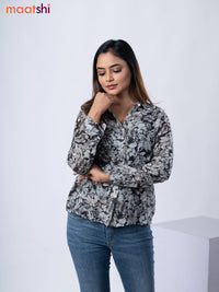 Women's shirt black and grey with allover floral prints and collar neck pattern