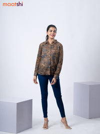 Women's shirt pastel brown shade with allover floral prints and collar neck pattern