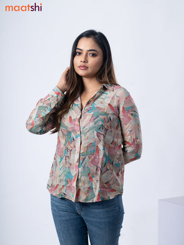 Women's shirt multi colour with allover floral prints and collar neck pattern