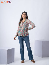 Women's shirt multi colour with allover floral prints and collar neck pattern