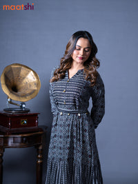 Cotton readymade floor length kurti black with allover prints & mirror work neck pattern without pant