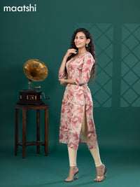 Tissue readymade kurti beige and pink shade with allover floral prints & beaded mirror work neck pattern without bottom