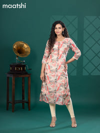 Tissue readymade kurti beige and multi colour with allover prints & beaded mirror work neck pattern without bottom