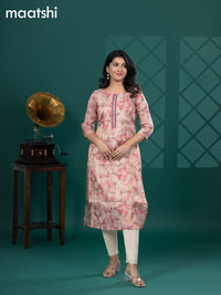 Tissue readymade kurti beige and peach pink with allover floral prints & beaded work neck pattern without bottom