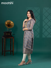 Tissue readymade kurti blue shade with allover floral prints & beaded work neck pattern without bottom