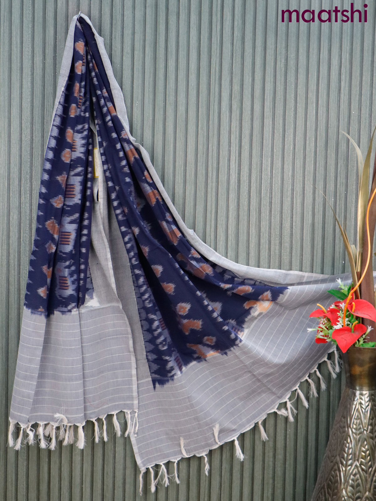 Ikat cotton dupatta blue and grey with allover ikat weaves